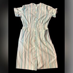 Beautiful vintage button down dress blue and white stripe